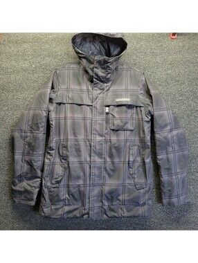 Burton Men's Sz XS Gray Dryride Plaid Long Sleeve Hooded Full-Zip Ski Jacket